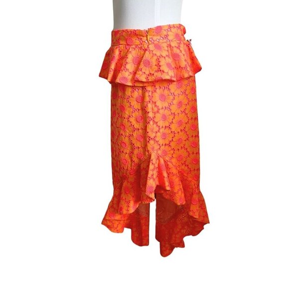 NWT DAIZY SHELY RUNWAY NEON ORANGE PINK ASYMMETRICAL CROCHET SKIRT - XS (IT40) - Picture 4 of 14
